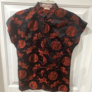 Vintage oriental Red and Black dragon front snap Garment top shirt
